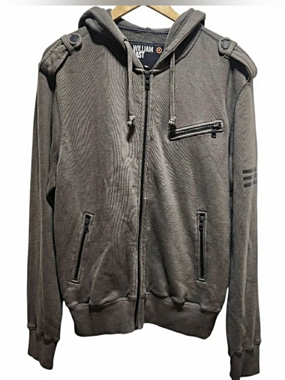 William Rast Gray Moto Military Full Zip Hoodie Jacket Men’s (Size S)